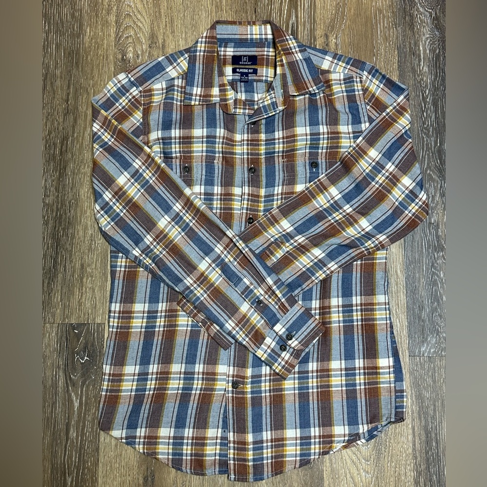 George Men's Outdoor Long Sleeve Stretch Plaid Flannel Shirt Size S (34-36)